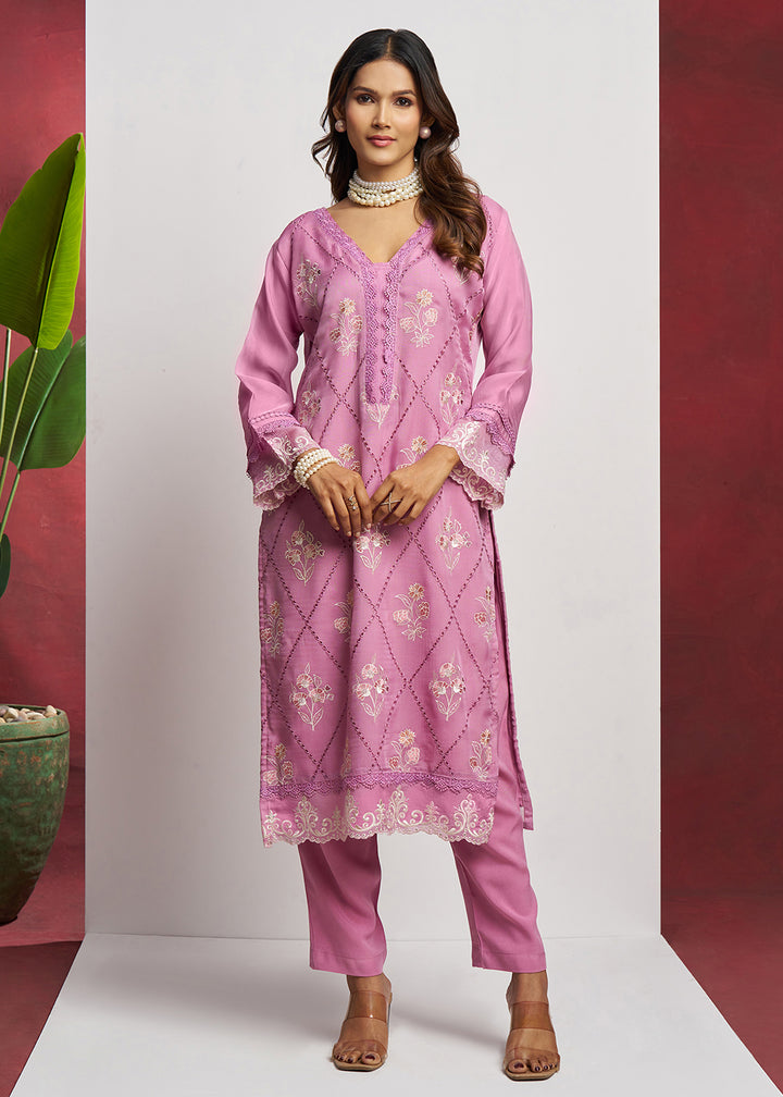 Buy Now Pure Organza Pink Embroidered Eid Festive Salwar Suit Online in USA, UK, Canada, Germany, Italy, UAE, France & Worldwide at Empress Clothing.