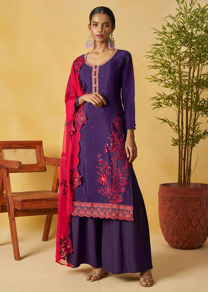 Buy Now Eggplant Purple Kurta Style Palazzo Style Suit Online in Newark, Yorktown, Toronto, London, Orlando, Munich, Chicago, Utah & Worldwide at Empress.