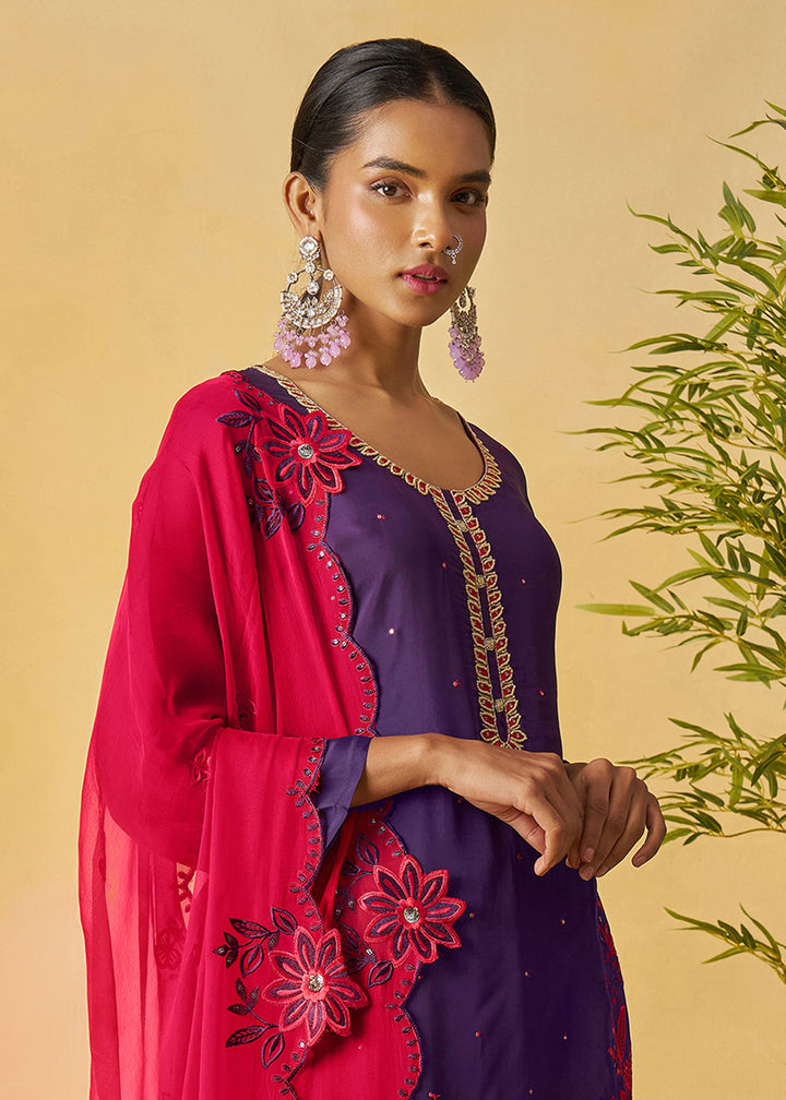 Buy Now Eggplant Purple Kurta Style Palazzo Style Suit Online in Newark, Yorktown, Toronto, London, Orlando, Munich, Chicago, Utah & Worldwide at Empress.