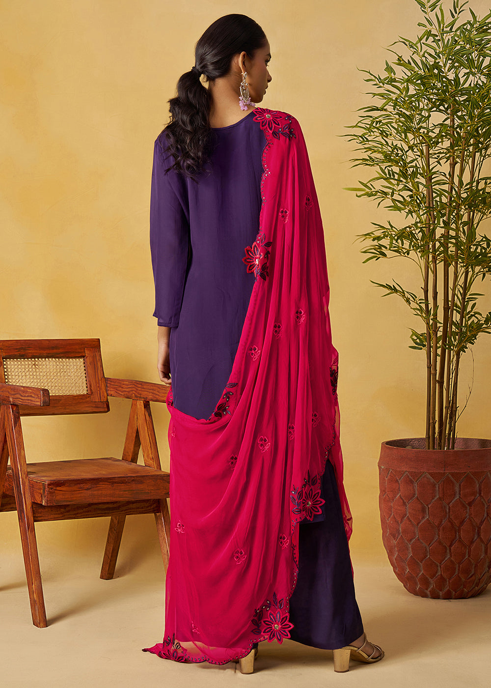 Buy Now Eggplant Purple Kurta Style Palazzo Style Suit Online in Newark, Yorktown, Toronto, London, Orlando, Munich, Chicago, Utah & Worldwide at Empress.