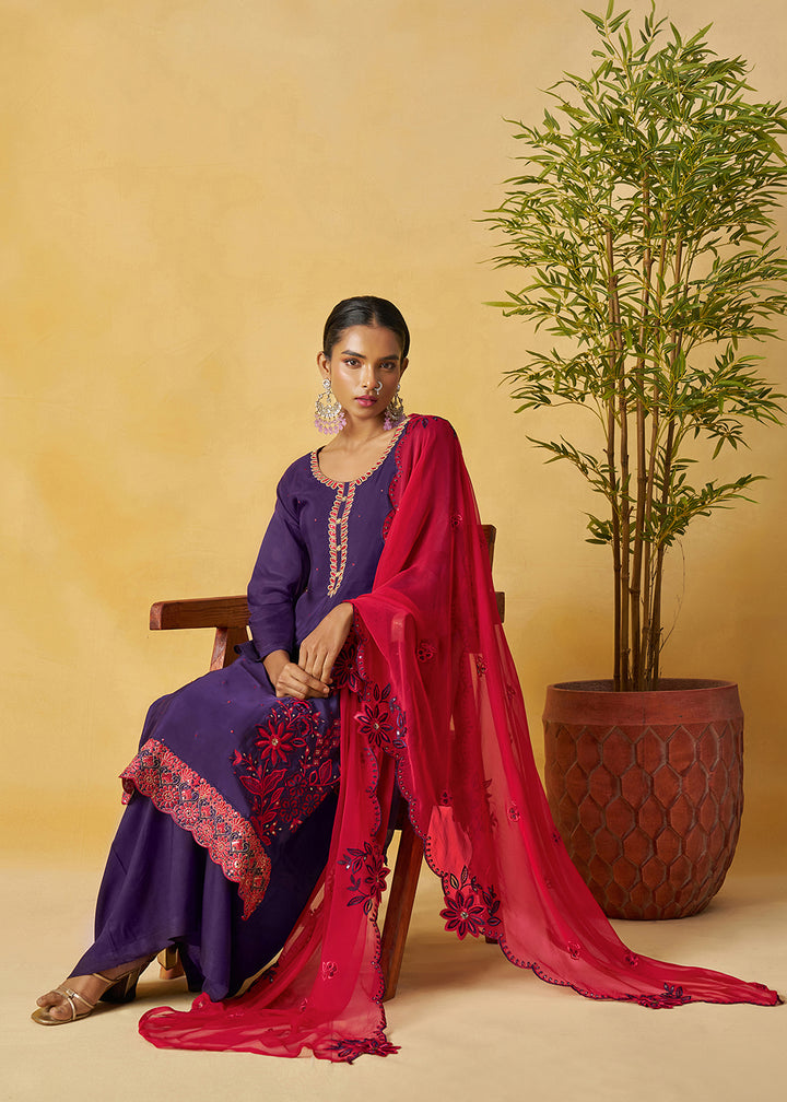 Buy Now Eggplant Purple Kurta Style Palazzo Style Suit Online in Newark, Yorktown, Toronto, London, Orlando, Munich, Chicago, Utah & Worldwide at Empress.
