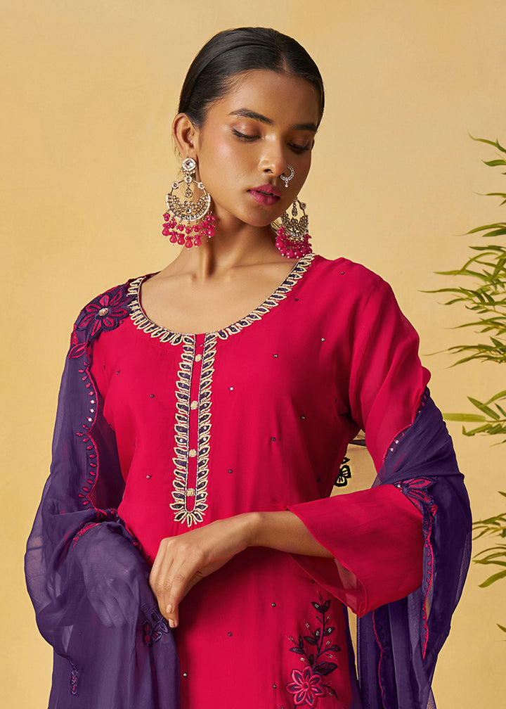 Buy Now Raspberry Pink Kurta Style Palazzo Style Suit Online in Newark, Yorktown, Toronto, London, Orlando, Munich, Chicago, Utah & Worldwide at Empress.