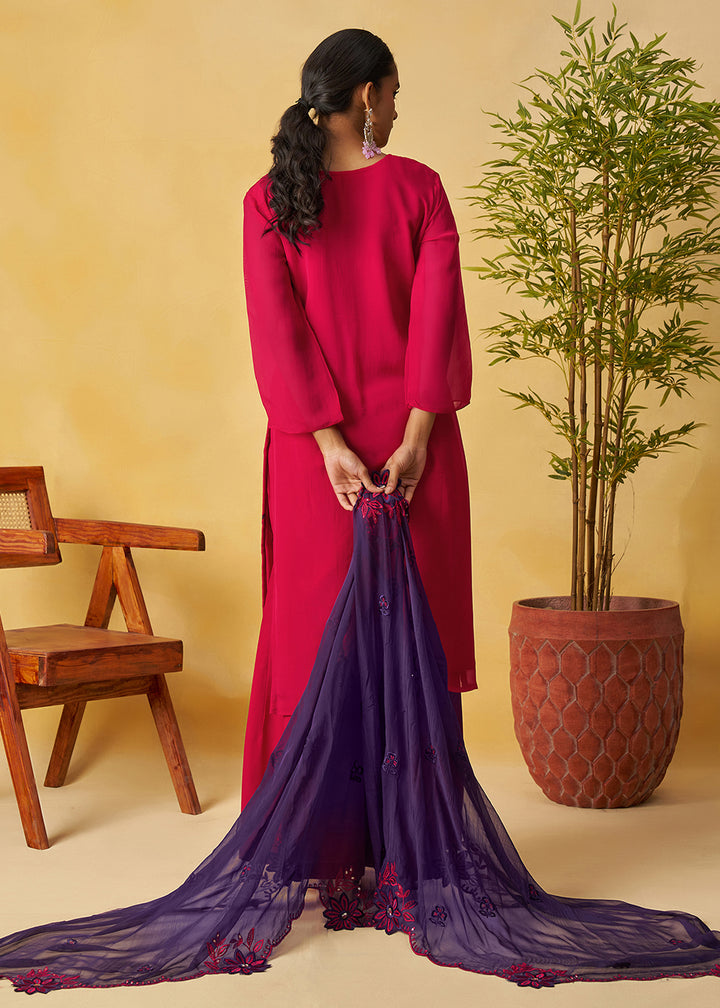 Buy Now Raspberry Pink Kurta Style Palazzo Style Suit Online in Newark, Yorktown, Toronto, London, Orlando, Munich, Chicago, Utah & Worldwide at Empress.