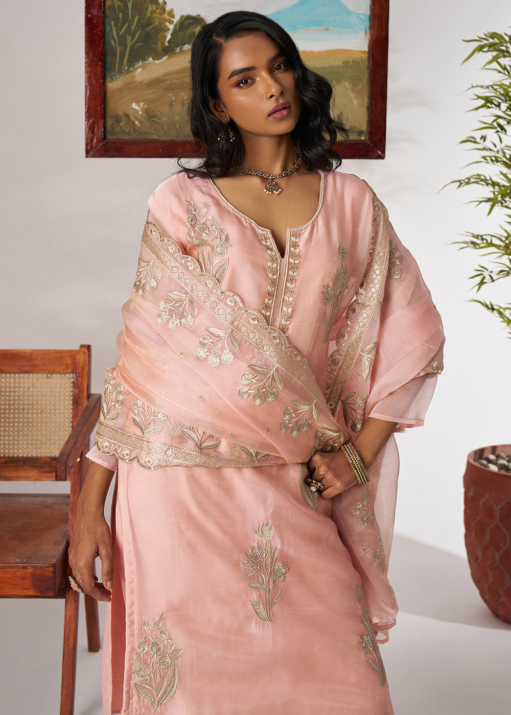 Buy Now Pakistani Style Peach Embroidered Pant Style Suit Online in USA, UK, Canada, Germany, Italy, UAE, France & Worldwide at Empress Clothing.