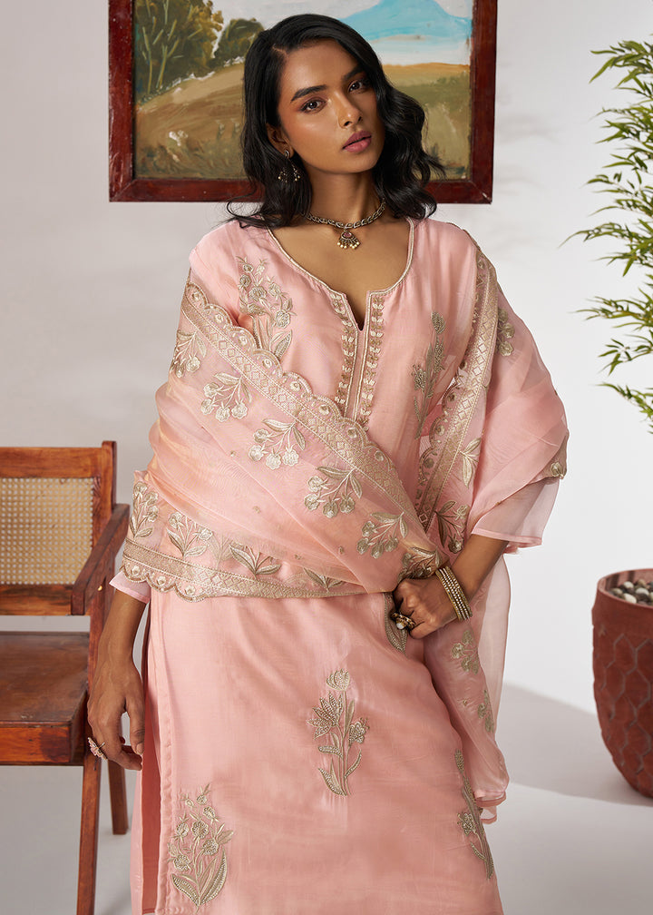 Buy Now Pakistani Style Peach Embroidered Pant Style Suit Online in USA, UK, Canada, Germany, Italy, UAE, France & Worldwide at Empress Clothing.