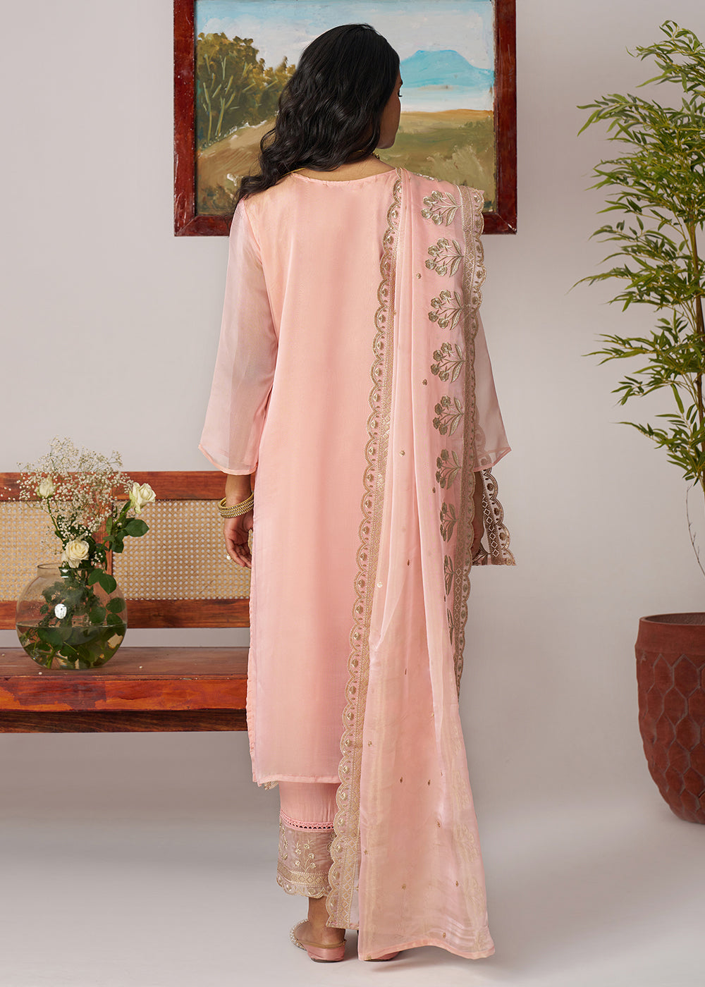 Buy Now Pakistani Style Peach Embroidered Pant Style Suit Online in USA, UK, Canada, Germany, Italy, UAE, France & Worldwide at Empress Clothing.
