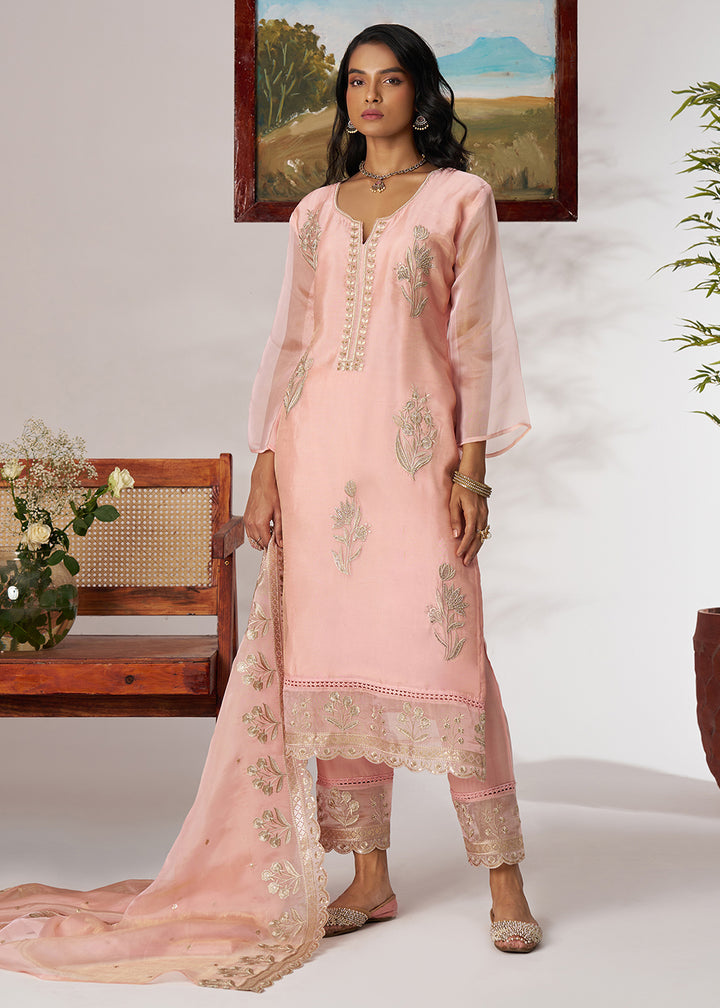 Buy Now Pakistani Style Peach Embroidered Pant Style Suit Online in USA, UK, Canada, Germany, Italy, UAE, France & Worldwide at Empress Clothing.