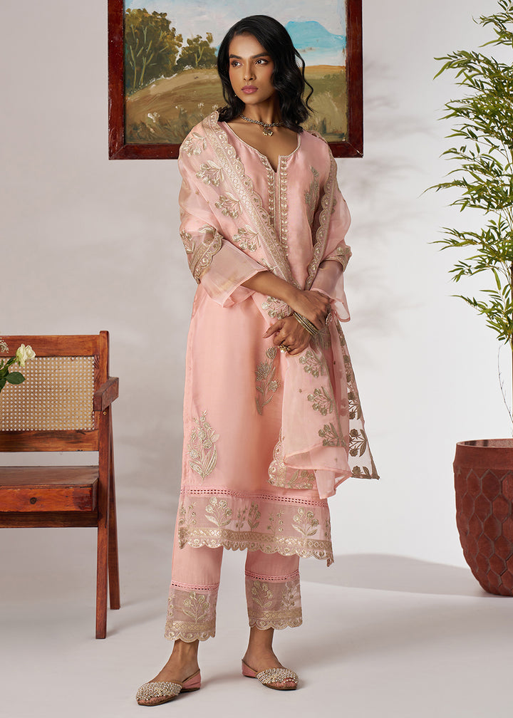 Buy Now Pakistani Style Peach Embroidered Pant Style Suit Online in USA, UK, Canada, Germany, Italy, UAE, France & Worldwide at Empress Clothing.