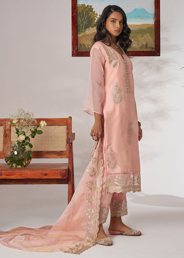 Buy Now Pakistani Style Peach Embroidered Pant Style Suit Online in USA, UK, Canada, Germany, Italy, UAE, France & Worldwide at Empress Clothing.