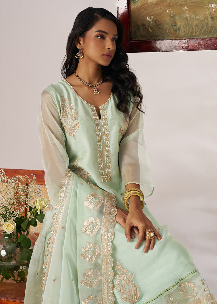 Buy Now Pakistani Style Green Embroidered Pant Style Suit Online in USA, UK, Canada, Germany, Italy, UAE, France & Worldwide at Empress Clothing.