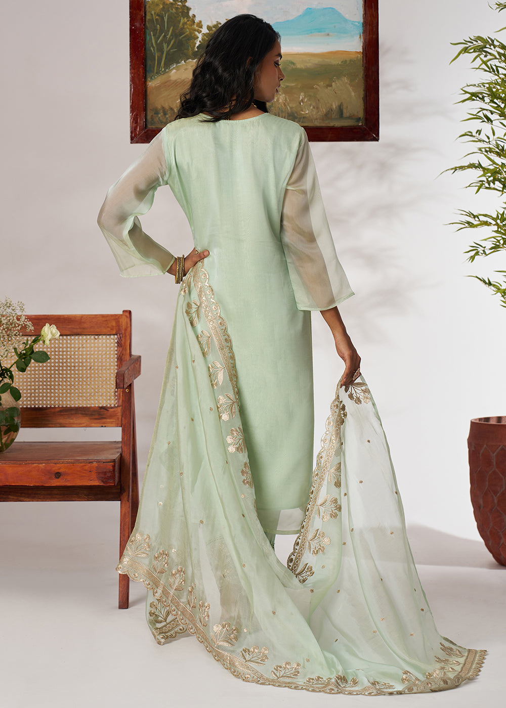 Buy Now Pakistani Style Green Embroidered Pant Style Suit Online in USA, UK, Canada, Germany, Italy, UAE, France & Worldwide at Empress Clothing.