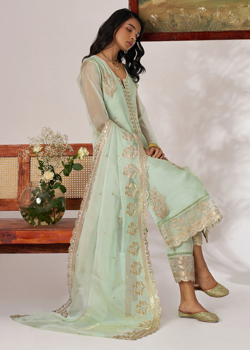 Buy Now Pakistani Style Green Embroidered Pant Style Suit Online in USA, UK, Canada, Germany, Italy, UAE, France & Worldwide at Empress Clothing.