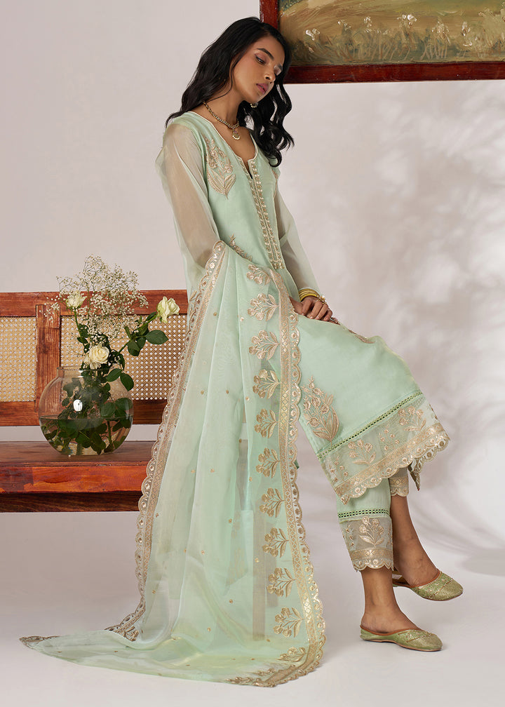 Buy Now Pakistani Style Green Embroidered Pant Style Suit Online in USA, UK, Canada, Germany, Italy, UAE, France & Worldwide at Empress Clothing.