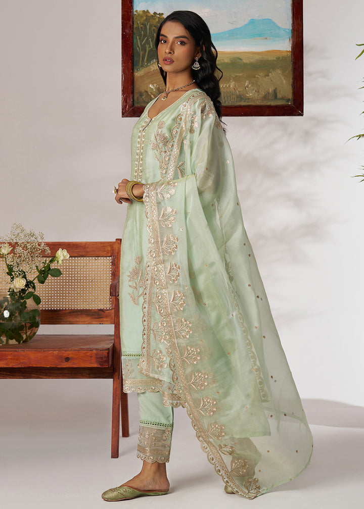 Buy Now Pakistani Style Green Embroidered Pant Style Suit Online in USA, UK, Canada, Germany, Italy, UAE, France & Worldwide at Empress Clothing.