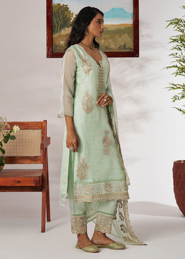 Buy Now Pakistani Style Green Embroidered Pant Style Suit Online in USA, UK, Canada, Germany, Italy, UAE, France & Worldwide at Empress Clothing.