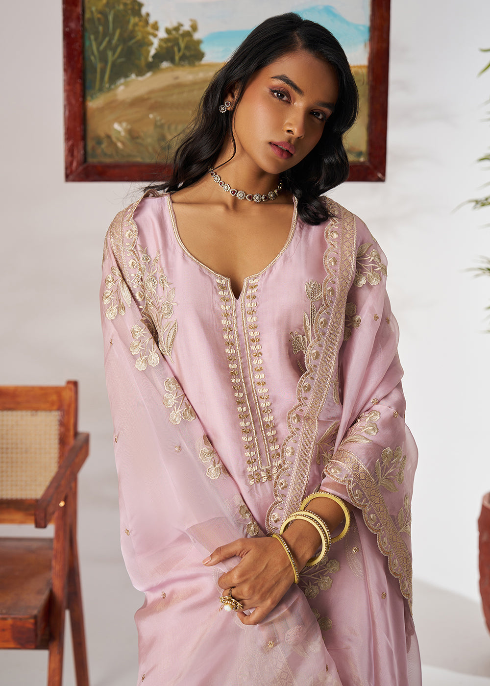 Buy Now Pakistani Style Lavender Embroidered Pant Style Suit Online in USA, UK, Canada, Germany, Italy, UAE, France & Worldwide at Empress Clothing. 