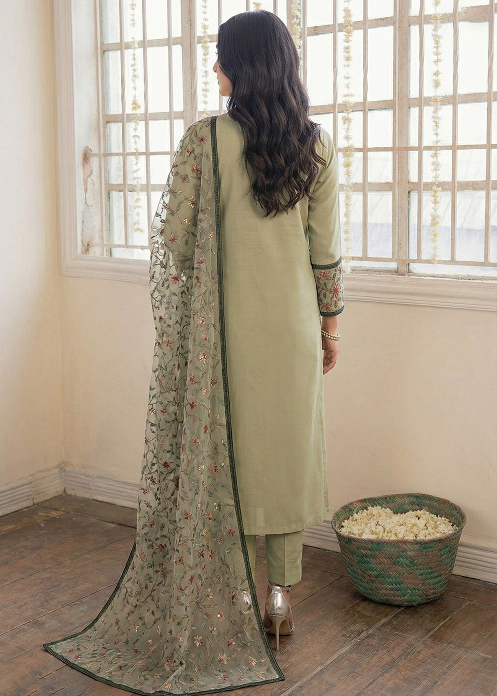 Buy Now Green Embroidered Casual Festive Style Pant Suit Online in USA, UK, Canada, Germany, Italy, France, Austria, UAE, Qatar & Worldwide at Empress Clothing.