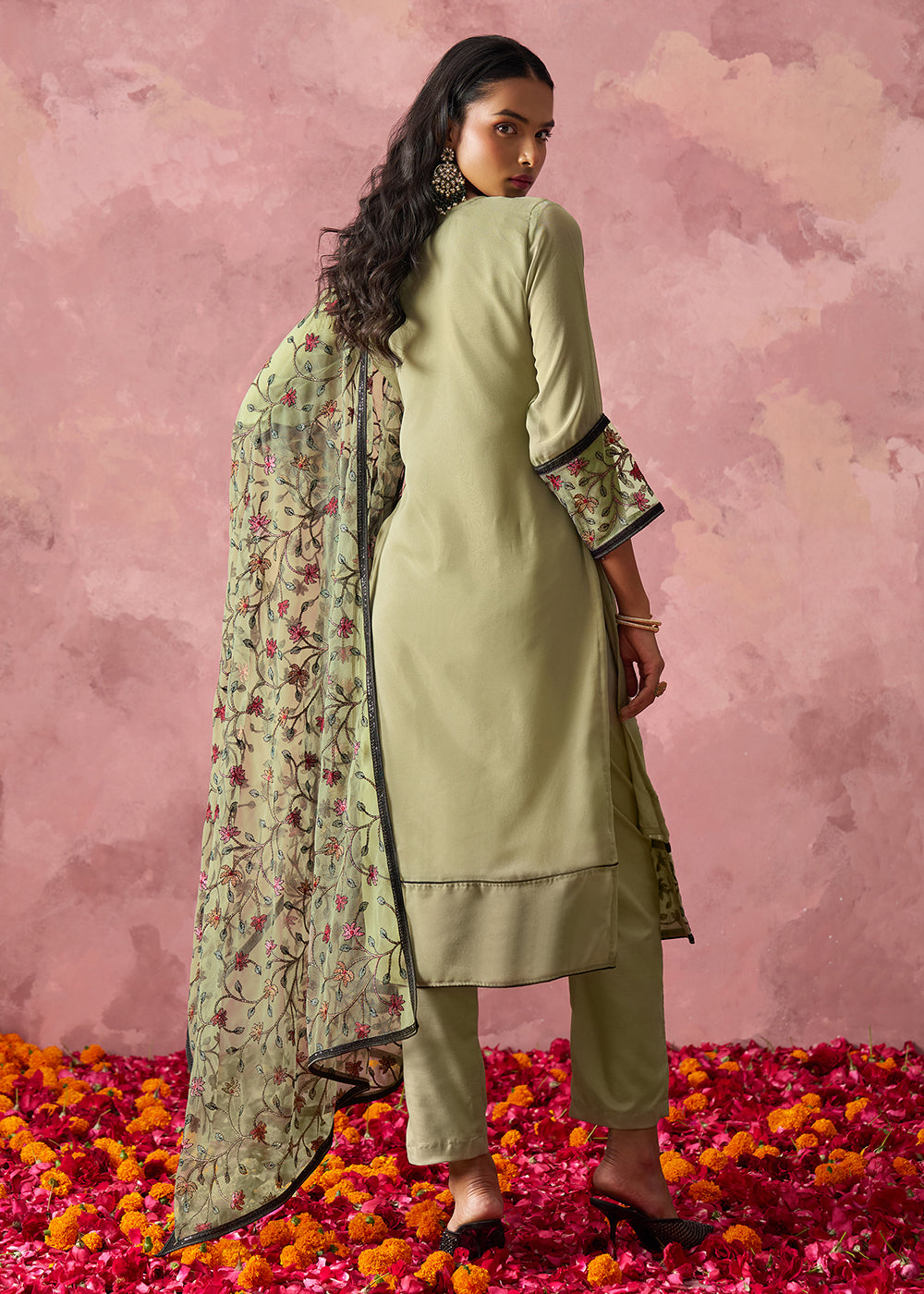 Buy Now Green Embroidered Casual Festive Style Pant Suit Online in USA, UK, Canada, Germany, Italy, France, Austria, UAE, Qatar & Worldwide at Empress Clothing.