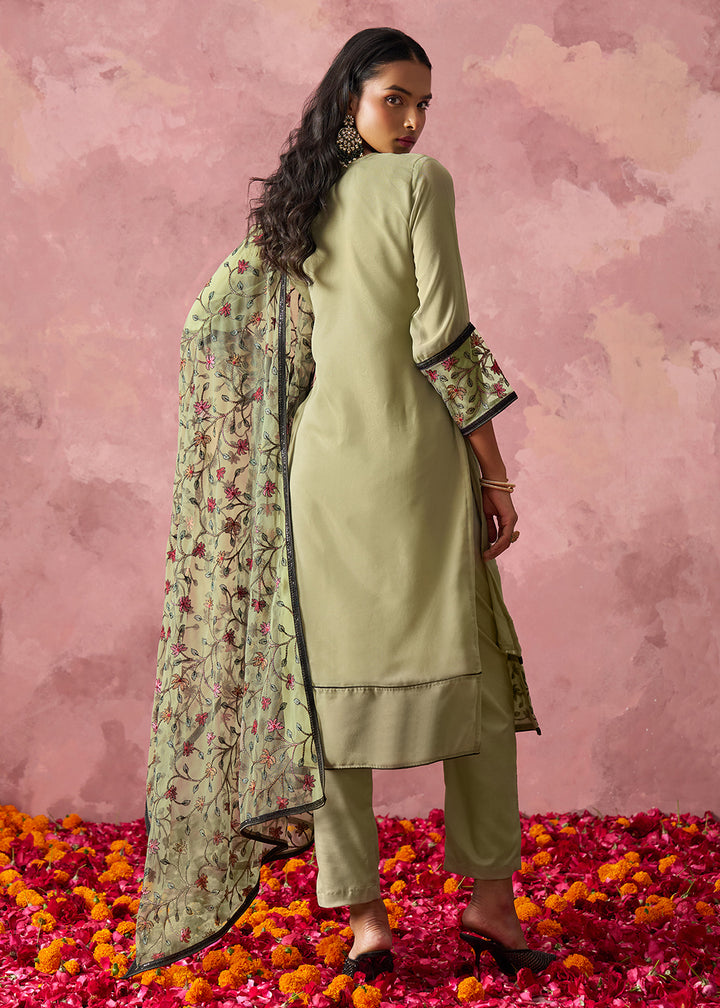 Buy Now Green Embroidered Casual Festive Style Pant Suit Online in USA, UK, Canada, Germany, Italy, France, Austria, UAE, Qatar & Worldwide at Empress Clothing.