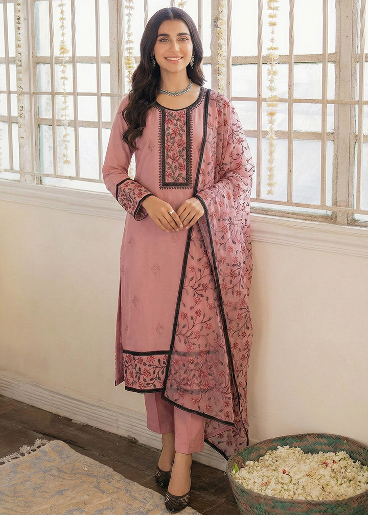 Buy Now Pink Embroidered Casual Festive Style Pant Suit Online in USA, UK, Canada, Germany, Italy, France, Austria, UAE, Qatar & Worldwide at Empress Clothing.