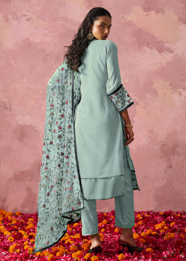 Buy Now Blue Embroidered Casual Festive Style Pant Suit Online in USA, UK, Canada, Germany, Italy, France, Austria, UAE, Qatar & Worldwide at Empress Clothing.
