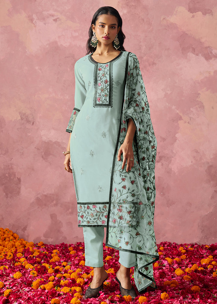 Buy Now Blue Embroidered Casual Festive Style Pant Suit Online in USA, UK, Canada, Germany, Italy, France, Austria, UAE, Qatar & Worldwide at Empress Clothing.