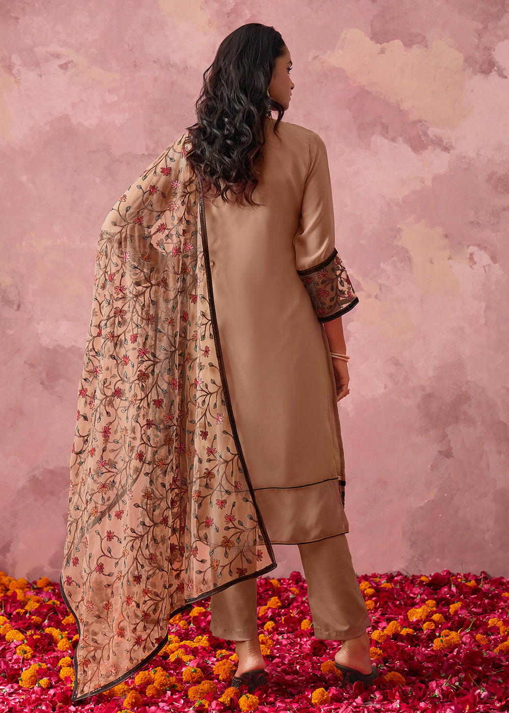 Buy Now Brown Embroidered Casual Festive Style Pant Suit Online in USA, UK, Canada, Germany, Italy, France, Austria, UAE, Qatar & Worldwide at Empress Clothing.