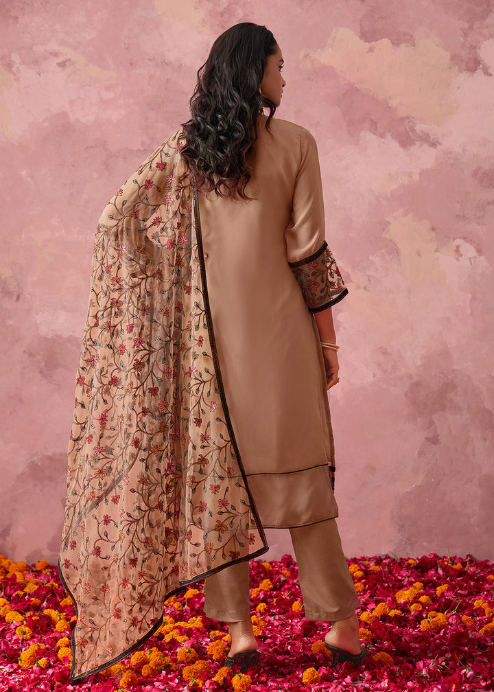 Buy Now Brown Embroidered Casual Festive Style Pant Suit Online in USA, UK, Canada, Germany, Italy, France, Austria, UAE, Qatar & Worldwide at Empress Clothing.