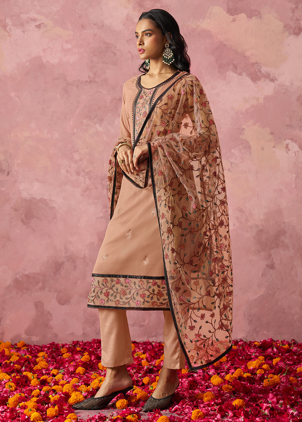 Buy Now Brown Embroidered Casual Festive Style Pant Suit Online in USA, UK, Canada, Germany, Italy, France, Austria, UAE, Qatar & Worldwide at Empress Clothing.