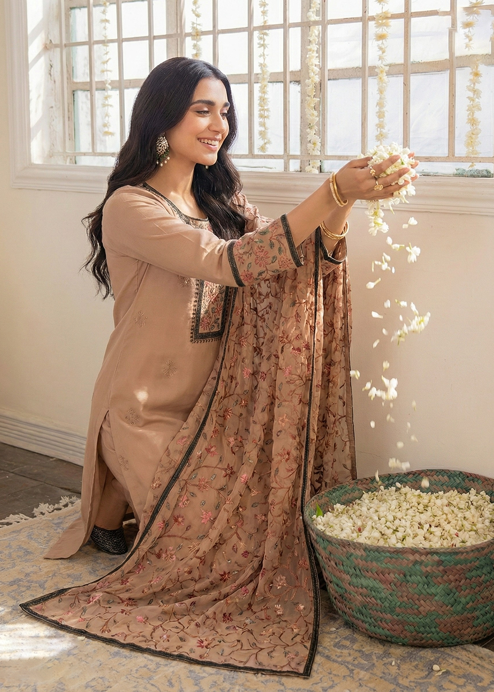 Buy Now Brown Embroidered Casual Festive Style Pant Suit Online in USA, UK, Canada, Germany, Italy, France, Austria, UAE, Qatar & Worldwide at Empress Clothing.