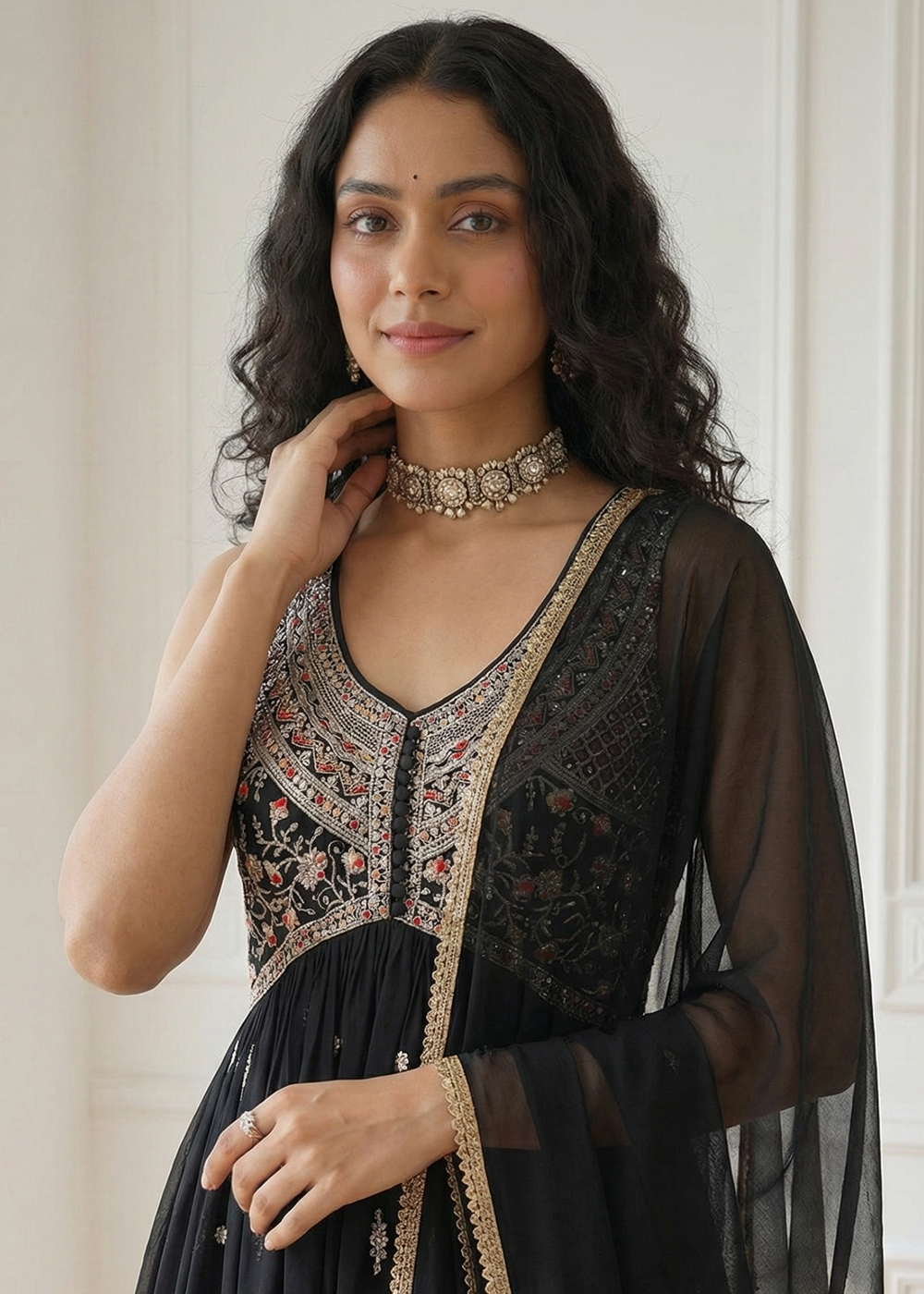 Buy Now  Multi Thread Embroidered Black Anarkali Style Suit Online in USA, UK, Australia, New Zealand, Canada, Italy. Germany, Greece & Worldwide at Empress. 