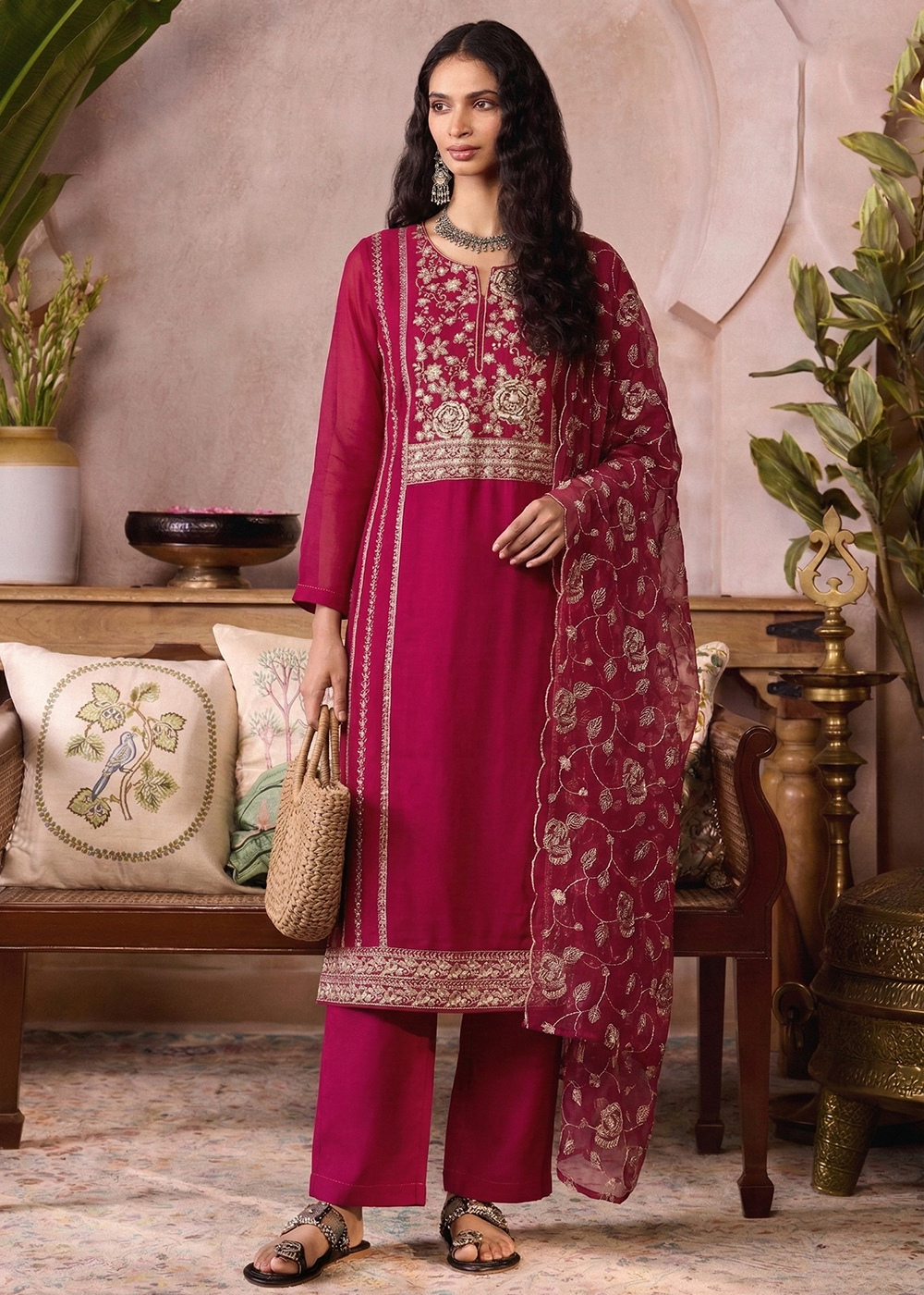 Buy Now Pink Pure Organza Festive Style Salwar Kurta Set Online in US, UK, Canada, Netherlands, Germany, Italy, France, Sweden, Denmark & Worldwide at Empress.