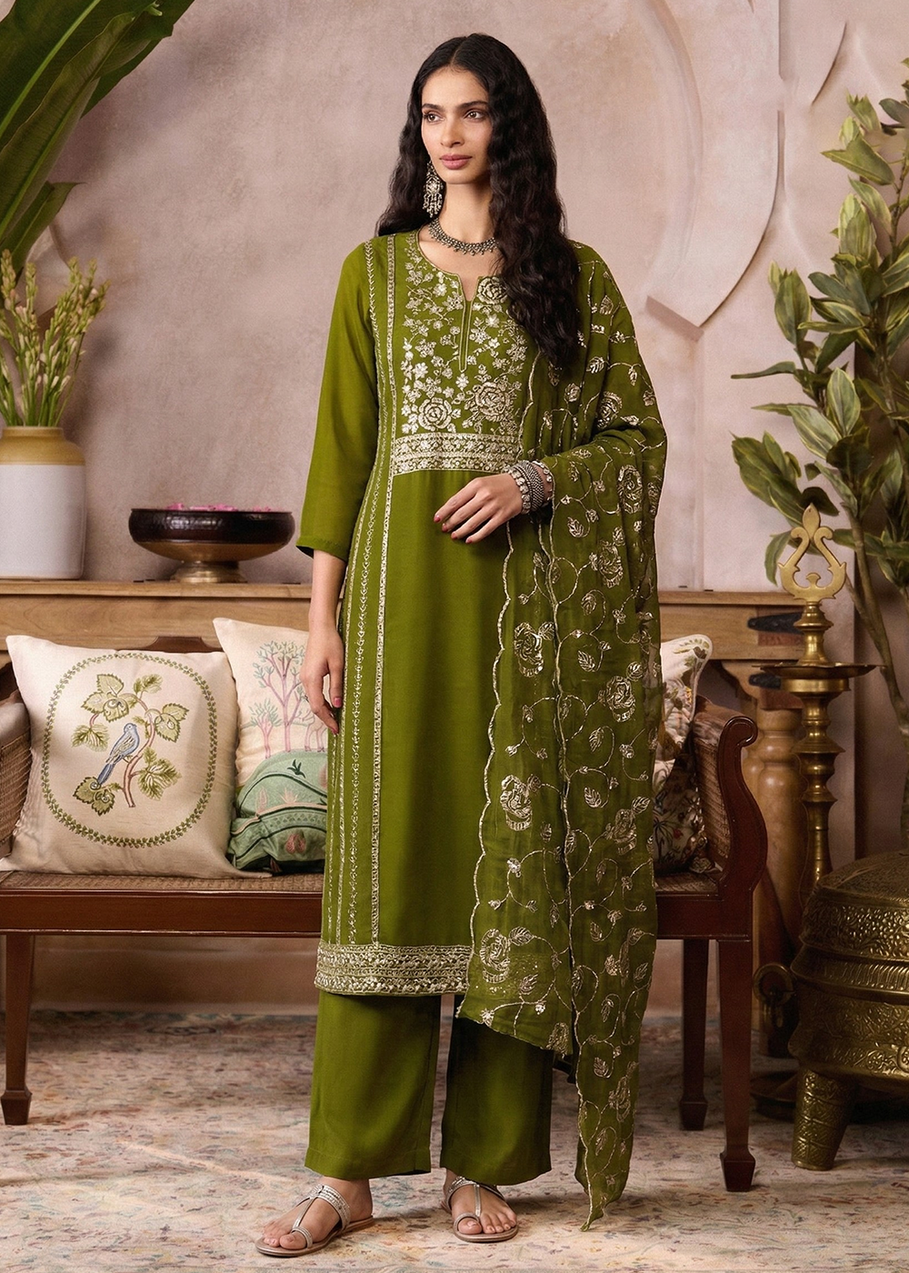 Buy Now Green Pure Organza Festive Style Salwar Kurta Set Online in US, UK, Canada, Netherlands, Germany, Italy, France, Sweden, Denmark & Worldwide at Empress.