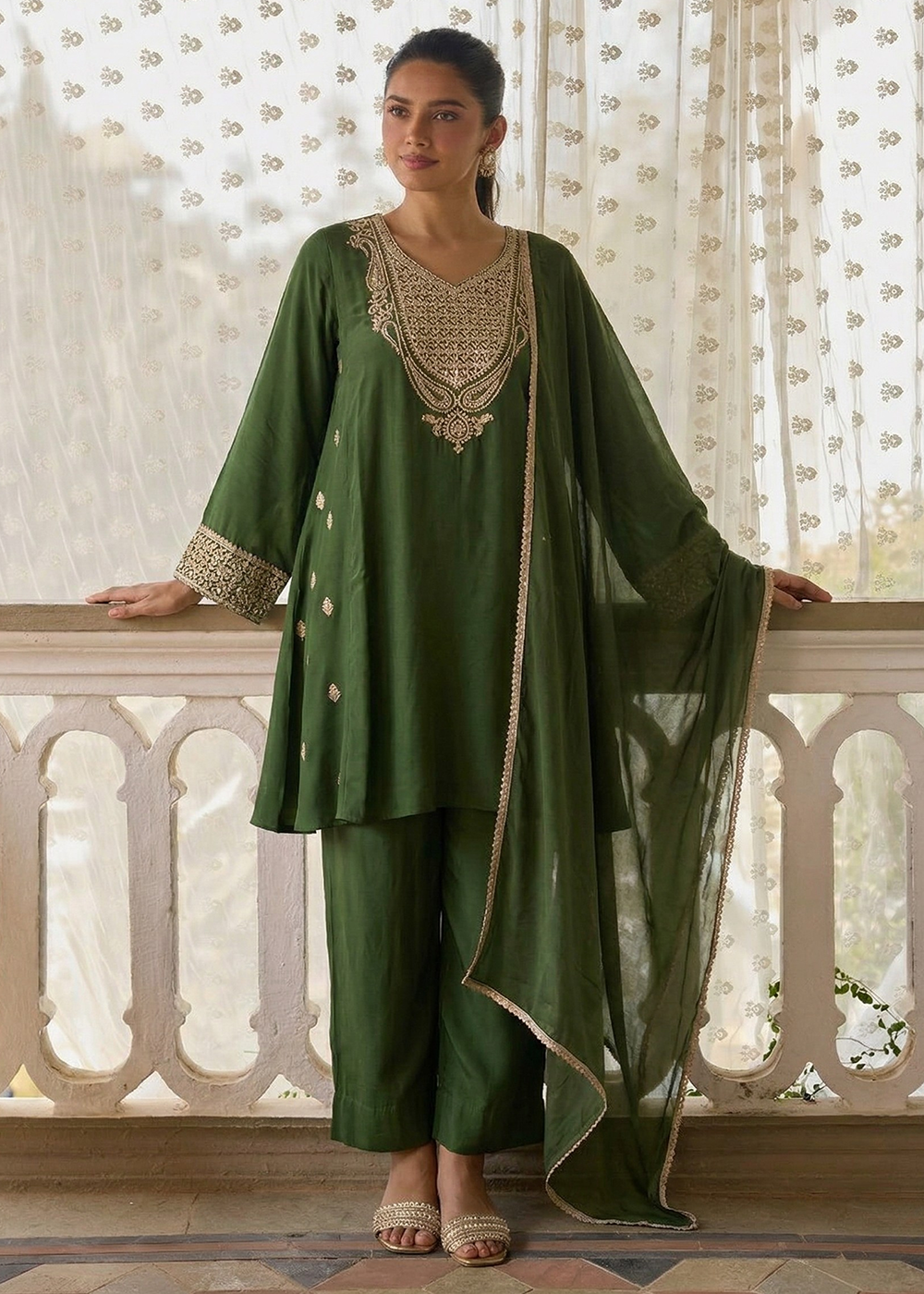 Buy Now Designer Style Green Festive Pant Style Salwar Suit Online in US, UK, Canada, Netherlands, Germany, Italy, France, Sweden, UAE & Worldwide at Empress.