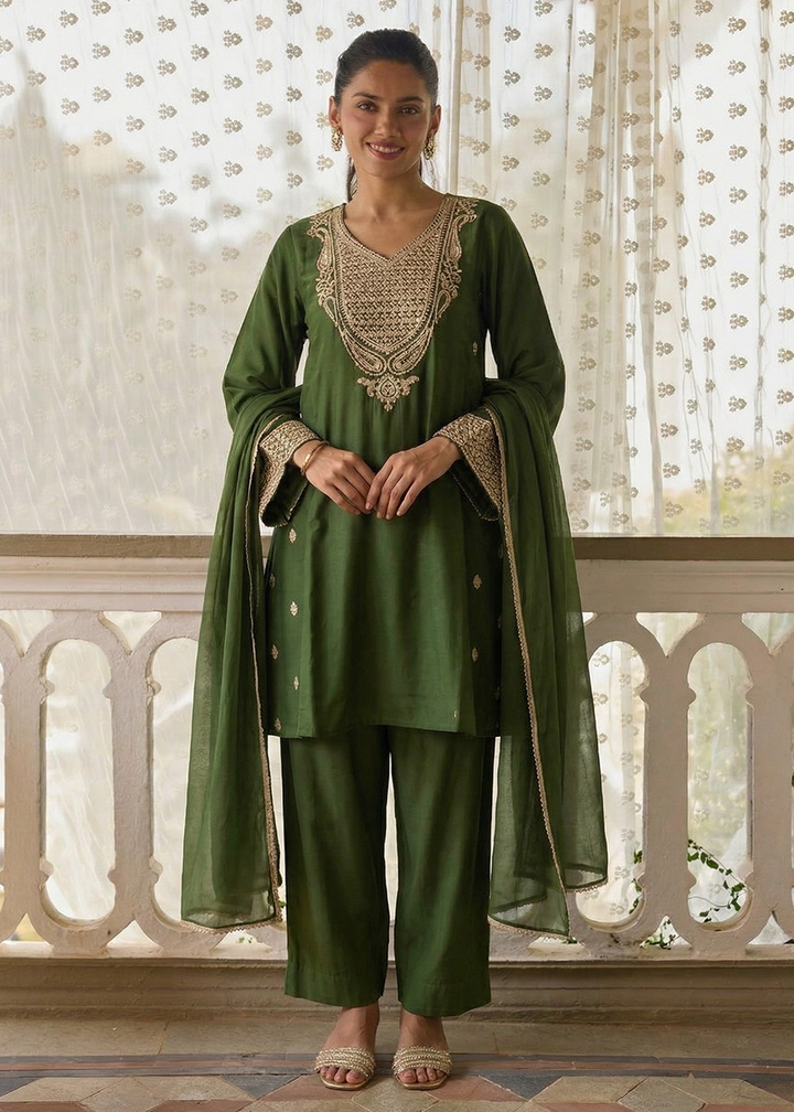 Buy Now Designer Style Green Festive Pant Style Salwar Suit Online in US, UK, Canada, Netherlands, Germany, Italy, France, Sweden, UAE & Worldwide at Empress.