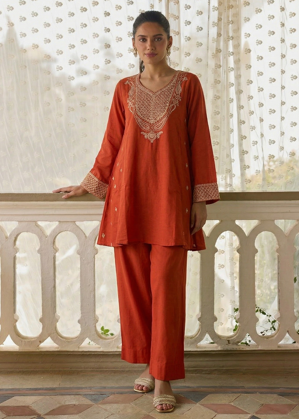 Buy Now Designer Style Orange Festive Pant Style Salwar Suit Online in US, UK, Canada, Netherlands, Germany, Italy, France, Sweden, UAE & Worldwide at Empress.