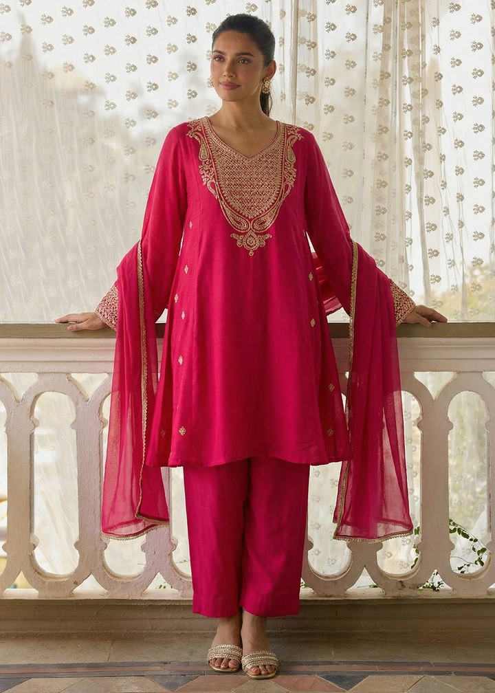 Buy Now Designer Style Pink Festive Pant Style Salwar Suit Online in US, UK, Canada, Netherlands, Germany, Italy, France, Sweden, UAE & Worldwide at Empress.