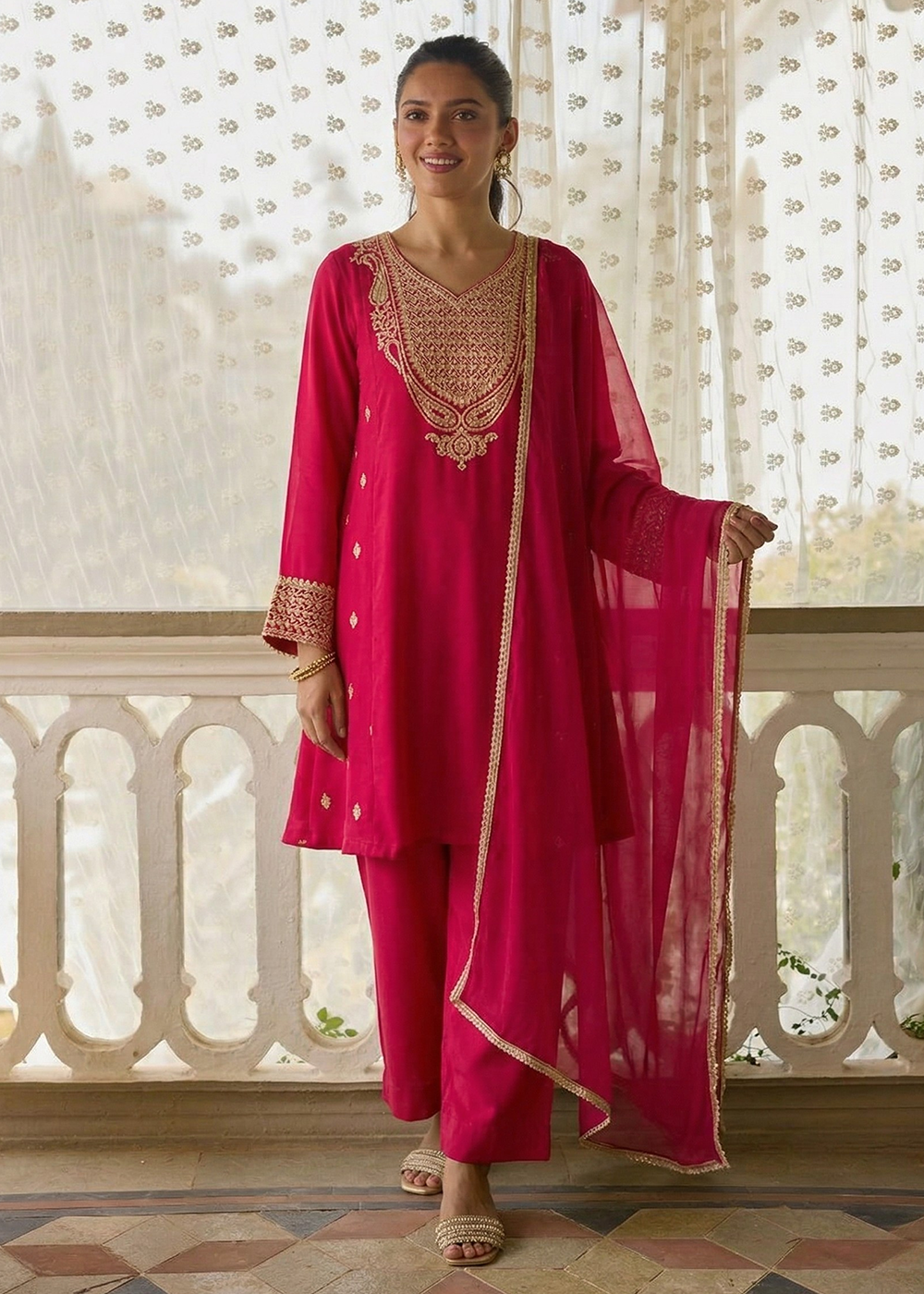 Buy Now Designer Style Pink Festive Pant Style Salwar Suit Online in US, UK, Canada, Netherlands, Germany, Italy, France, Sweden, UAE & Worldwide at Empress.
