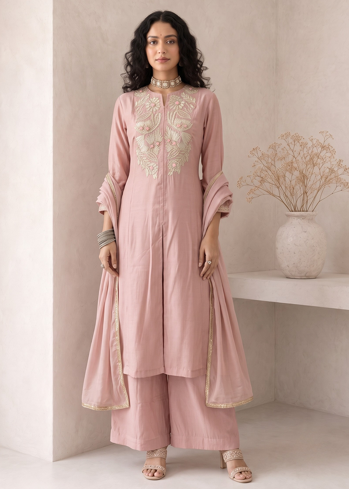 Buy Now Pink A Line Anarkali Style Festive Salwar Suit Online in US, UK, Canada, Netherlands, Germany, Italy, France, Sweden, Austria &amp; Worldwide at Empress.