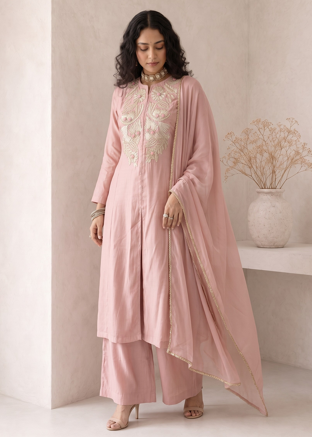 Buy Now Pink A Line Anarkali Style Festive Salwar Suit Online in US, UK, Canada, Netherlands, Germany, Italy, France, Sweden, Austria & Worldwide at Empress.