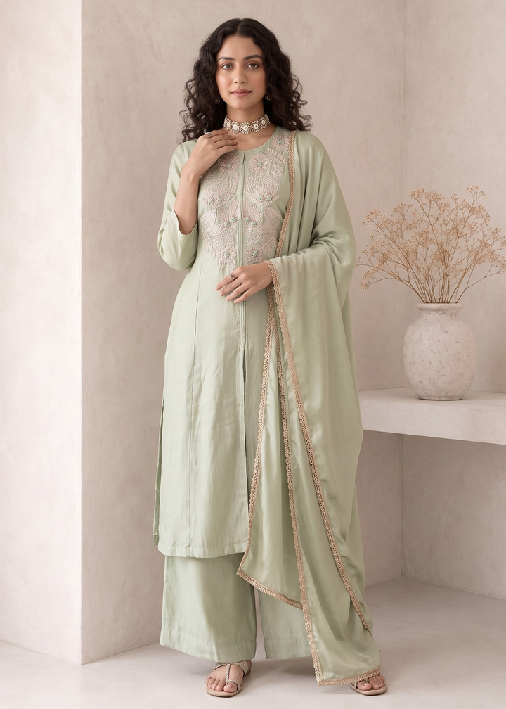 Buy Now Green A Line Anarkali Style Festive Salwar Suit Online in US, UK, Canada, Netherlands, Germany, Italy, France, Sweden, Austria &amp; Worldwide at Empress.