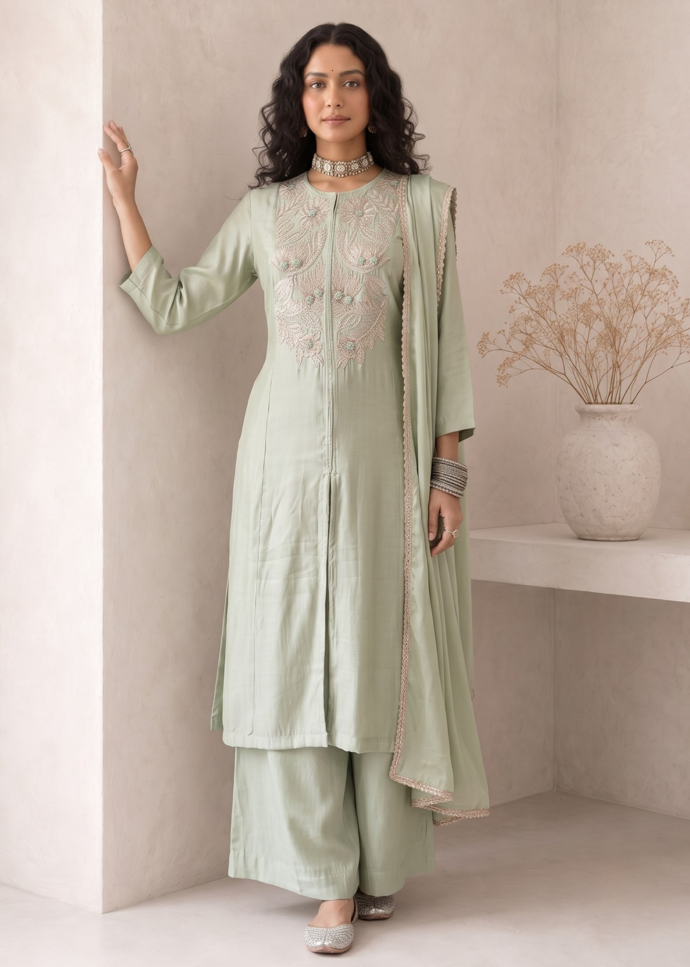 Buy Now Green A Line Anarkali Style Festive Salwar Suit Online in US, UK, Canada, Netherlands, Germany, Italy, France, Sweden, Austria &amp; Worldwide at Empress.