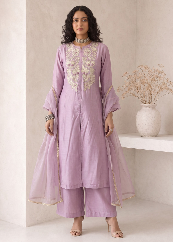Buy Now Lilac A Line Anarkali Style Festive Salwar Suit Online in US, UK, Canada, Netherlands, Germany, Italy, France, Sweden, Austria &amp; Worldwide at Empress.