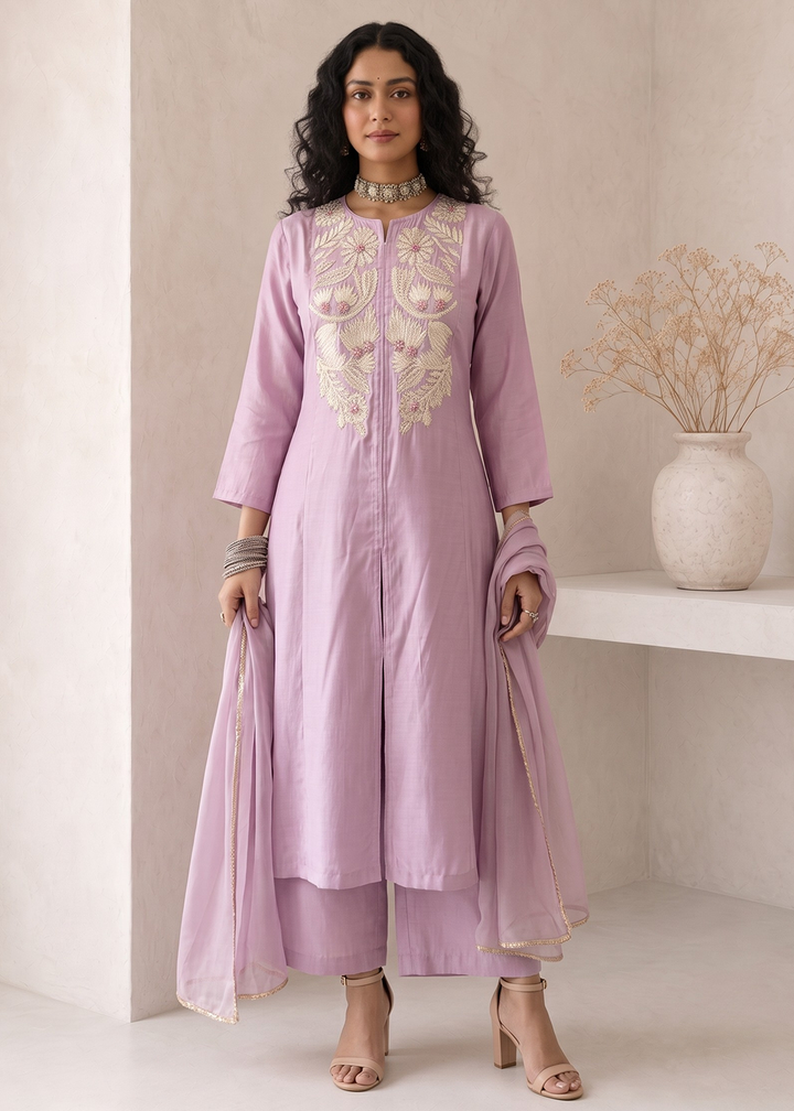 Buy Now Lilac A Line Anarkali Style Festive Salwar Suit Online in US, UK, Canada, Netherlands, Germany, Italy, France, Sweden, Austria &amp; Worldwide at Empress.