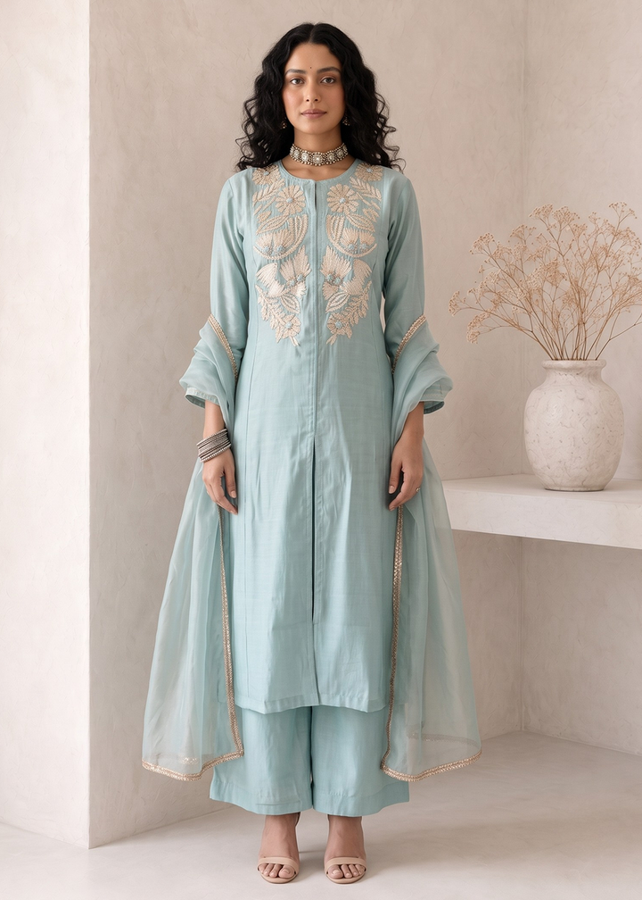 Buy Now Blue A Line Anarkali Style Festive Salwar Suit Online in US, UK, Canada, Netherlands, Germany, Italy, France, Sweden, Austria &amp; Worldwide at Empress.