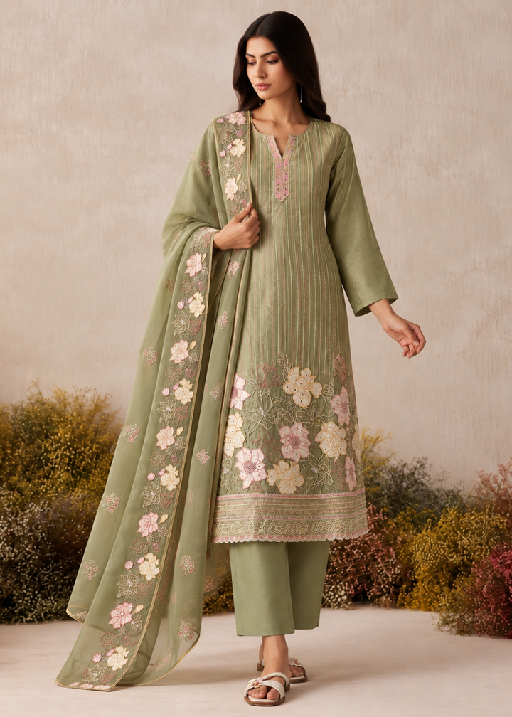 Buy Now Green Shimmer Silk Embroidered Festive Salwar Suit Online in US, UK, Canada, Germany, Italy, France, Greece, Australia, UAE &amp; Worldwide at Empress.