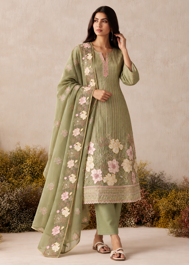 Buy Now Green Shimmer Silk Embroidered Festive Salwar Suit Online in US, UK, Canada, Germany, Italy, France, Greece, Australia, UAE &amp; Worldwide at Empress.