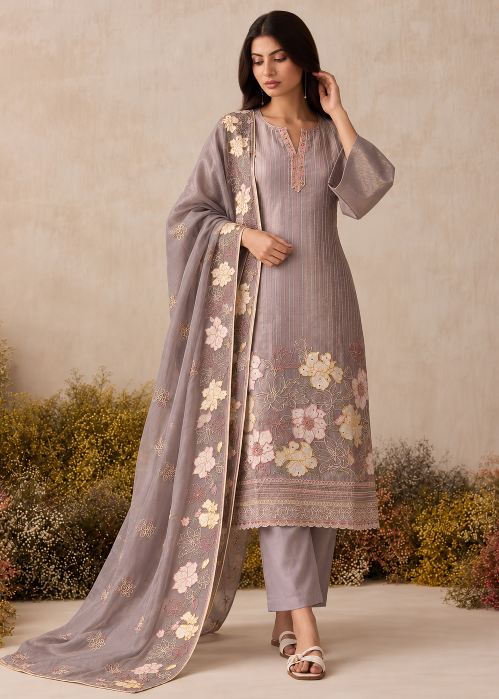 Buy Now Lilac Shimmer Silk Embroidered Festive Salwar Suit Online in US, UK, Canada, Germany, Italy, France, Greece, Australia, UAE &amp; Worldwide at Empress.