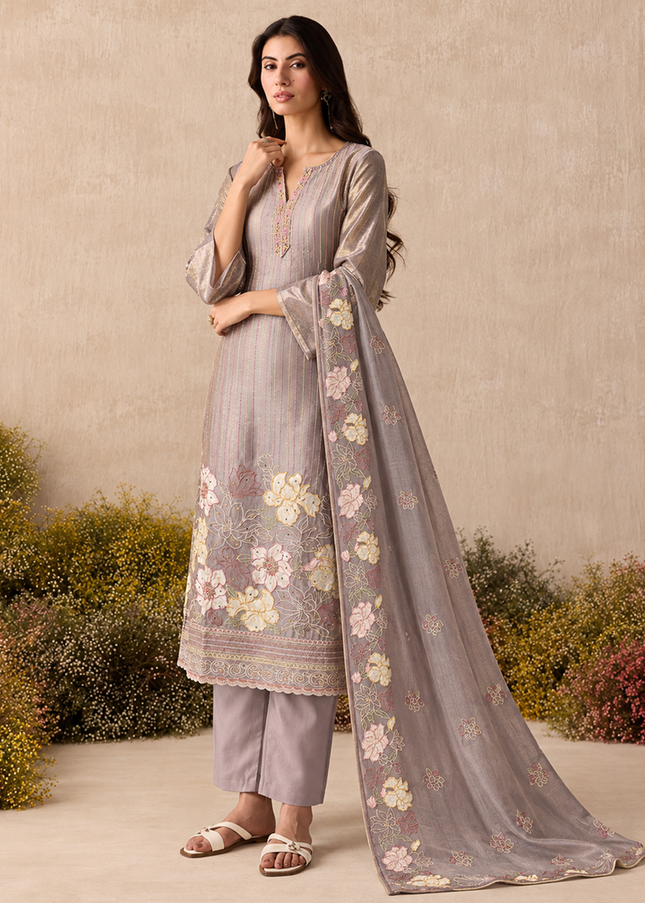 Buy Now Lilac Shimmer Silk Embroidered Festive Salwar Suit Online in US, UK, Canada, Germany, Italy, France, Greece, Australia, UAE &amp; Worldwide at Empress.