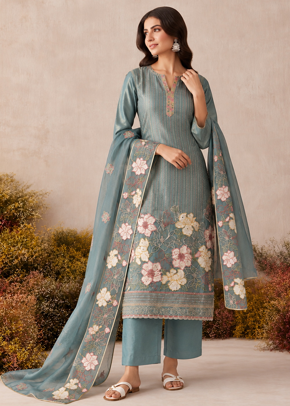 Buy Now Blue Shimmer Silk Embroidered Festive Salwar Suit Online in US, UK, Canada, Germany, Italy, France, Greece, Australia, UAE & Worldwide at Empress.
